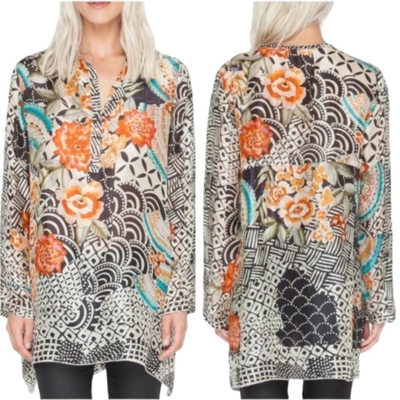Johnny Was Sunlight Habitai Printed Tunic Top Blouse Multicolor Button Up Small - Picture 3 of 11